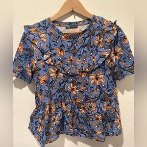 Zara Orange and Blue Floral Blouse
